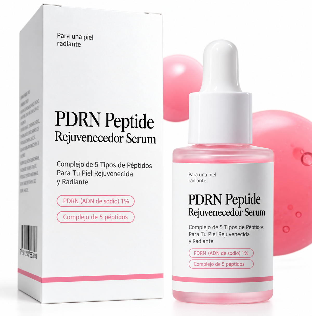 PDRN Peptide Rejuvenecedor Serum | Complejo de 5 Tipos de Péptidos Para Tu Piel Rejuvenecida y Radiante
