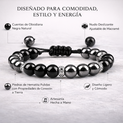 Pulsera energética de howlita y hematita naturales, con cuentas de cristal para el equilibrio, la protección y la calma.