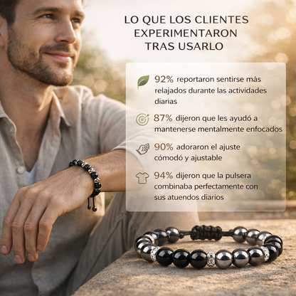 Pulsera energética de howlita y hematita naturales, con cuentas de cristal para el equilibrio, la protección y la calma.