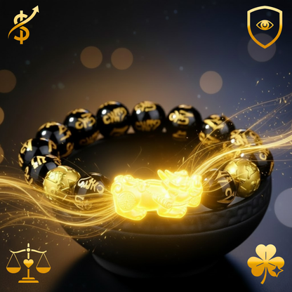 PULSERA FENG SHUI PIXIU DE OBSIDIANA NEGRA – ATRAE RIQUEZA & PROTECCIÓN