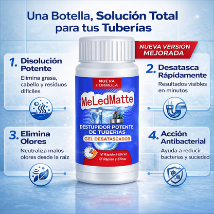 Polvo para desagües MeLedMatte: fórmula profesional de acción rápida para destapar tuberías