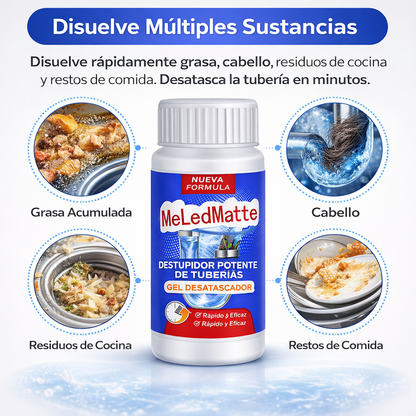 Polvo para desagües MeLedMatte: fórmula profesional de acción rápida para destapar tuberías